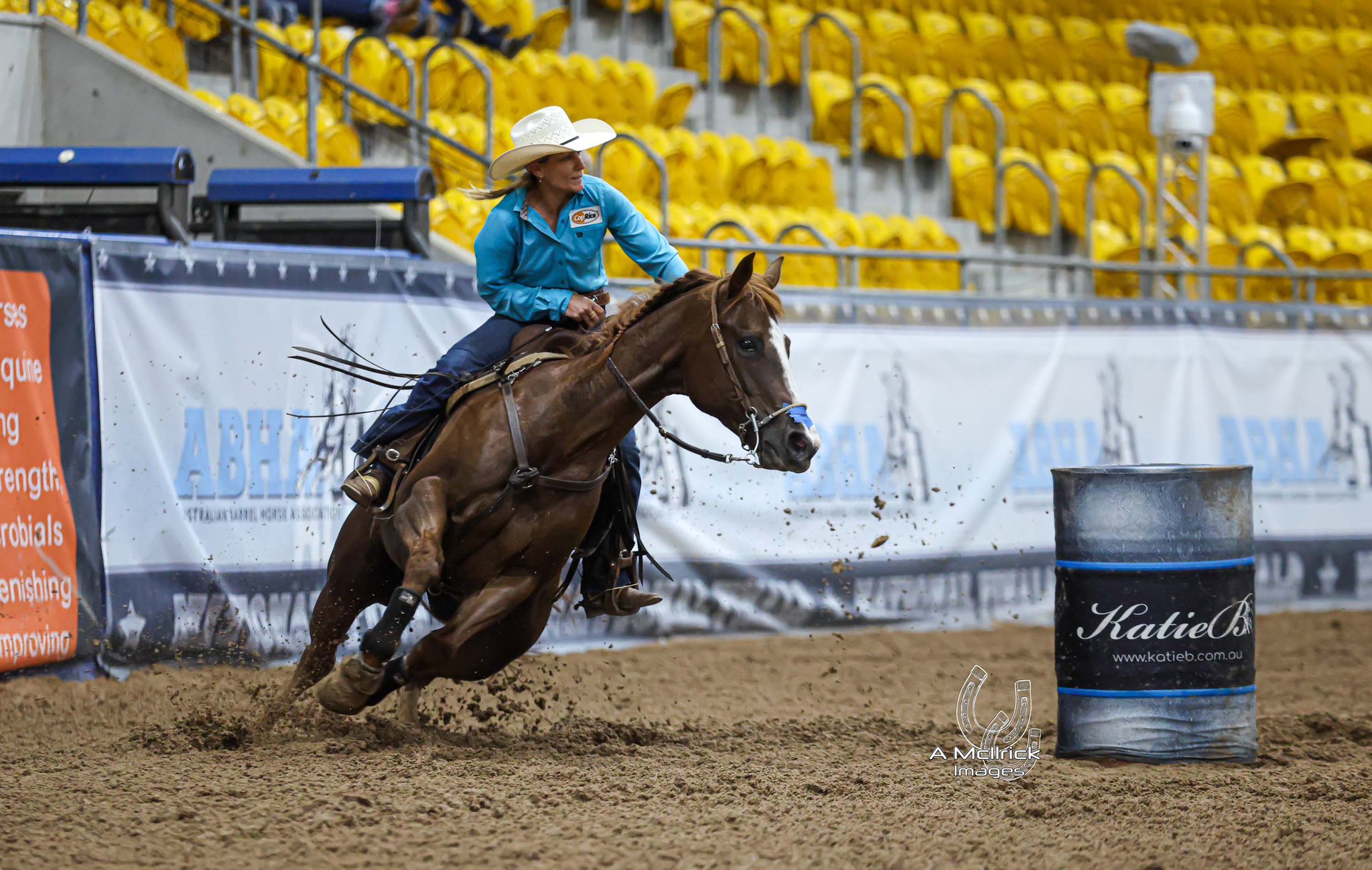 ABHA – a barrel racer and horse in competition at the ABHA National Finals in Tamworth NSW