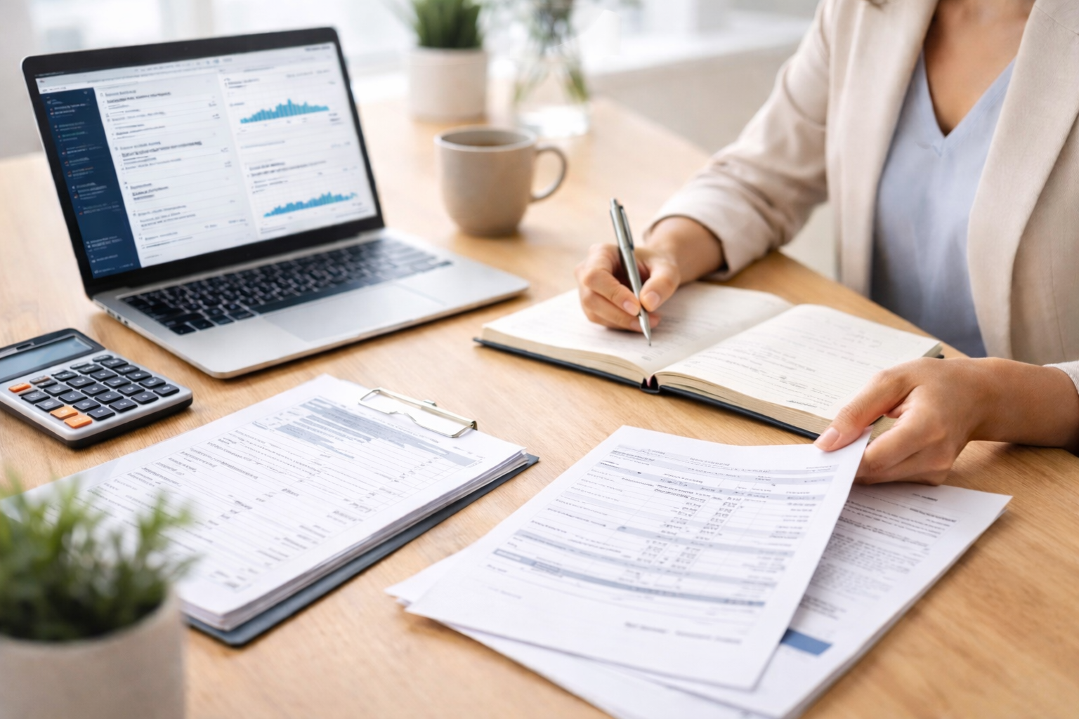 Business owner reviewing documents and planning ahead for the financial year